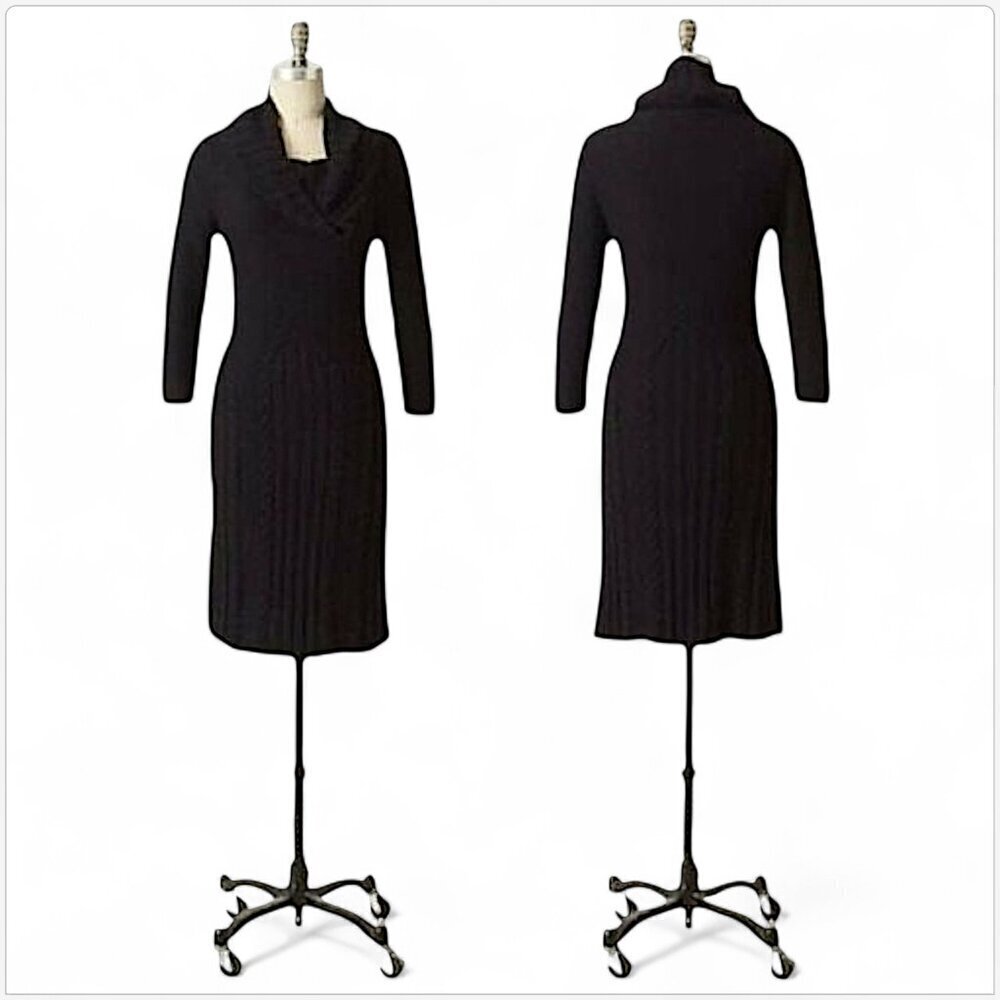 Sleeping On Snow Anthropologie Black Lancet Arch Cowl Sweater Cableknit Dress S